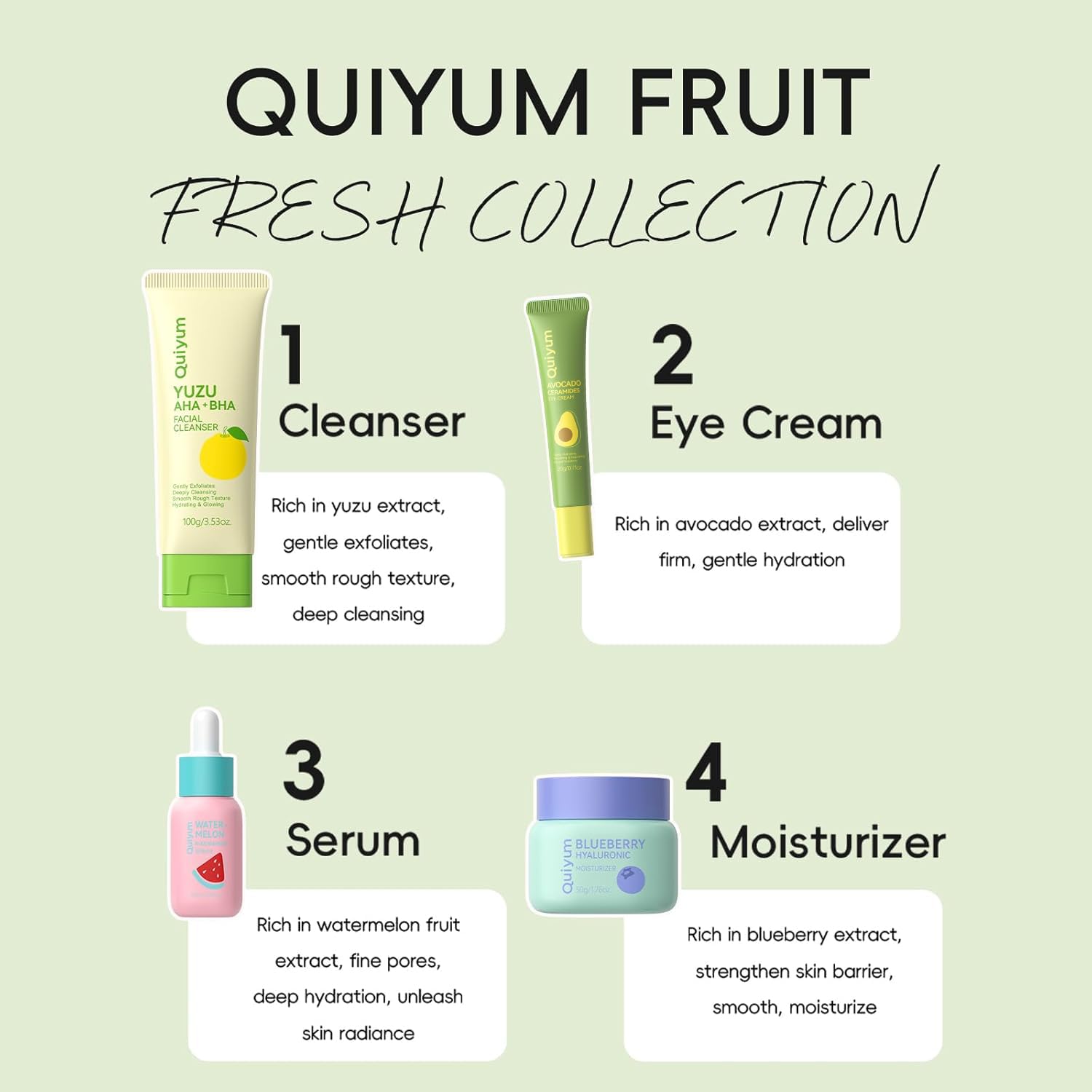 QUIYUM Fruit Skincare for Teens, 5 Daily Routine Beauty Skin Care Sets - Exfoliating, Smooth, Clean, Oil Control, Firm, Hydrating, Glow Up, Facial Skincare Gift Set for Girls, for All Skin Types